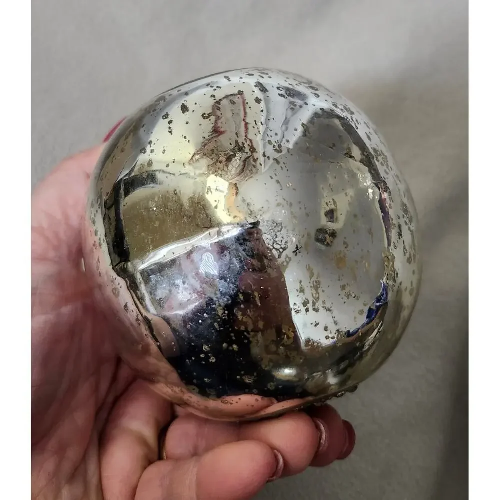 Vintage Large Pottery Barn Mercury Blown Glass Christmas Ornament Silver